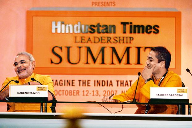 A file photo of Narendra Modi and Rajdeep Sardesai at an event in 2007.